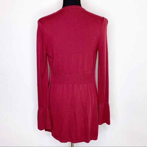 WHBM maroon open front waterfall bell sleeve cardigan size Extra Small XS - Picture 2 of 12
